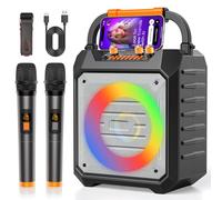 Portable Karaoke Machine with 2 Wireless Microphones Bluetooth Karaoke Speaker with PA System for Adults,Parties,Home Use,Support BT/TF/USB/AUX/FM,Recording,LED Lights,Powerful Bass and Treble(K168W)