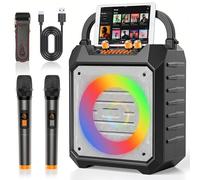 Portable Karaoke Machine with 2 Wireless Microphones Bluetooth Karaoke Speaker with PA System for Adults,Parties,Home Use,Support BT/TF/USB/AUX/FM,Recording,LED Lights,Powerful Bass and Treble(K168W)