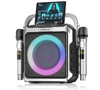 Portable Karaoke Machine with 2 Wireless Microphones, Bluetooth Party Speaker with LED Lights, Loud Subwoofer, USB/AUX, Rechargeable Outdoor Karaoke Speaker for Adults & Kids, Home & Party