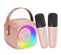Portable Karaoke Machine with Bluetooth, 2 Wireless Microphones, and Light for Home Parties and Christmas