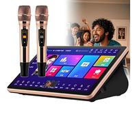 Portable Karaoke Machine with Touch Screen, Wireless Mics, 4K Output, and Cloud Song Library for Home Entertainment
