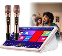 Portable Karaoke Player 3 in 1 Machine with18.5Inch CapacitiveTouch Screen, 2 Reverb Wireless Mic & Lyrics Display,4K Output, 600K Cloud Song Library,Desktop KTV(White,8T)