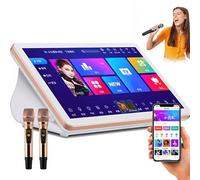 Portable Karaoke Player, Karaoke Machine, 18.5 Inch 4K Touch Screen + Wireless Microphones, Dual System for Karaoke, Movie Watching, Games, YouTube, Support App, WeChat and Voice Assistant White-3T