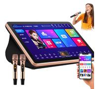 Portable Karaoke Player, Karaoke Machine, 18.5 Inch 4K Touch Screen + Wireless Microphones, Dual System for Karaoke, Movie Watching, Games, YouTube, Support App, WeChat and Voice Assistant Black-2T