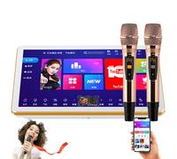 Portable Karaoke Player with Wireless Mic, 18.5 InchTouch Screen Intelligent Voice, Phone Remote & App Control, Cloud Song Download, KTV Singing Player for Home, Family, and Party Use White-3T