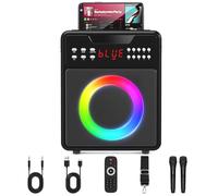 Portable Karaoke Speaker Machine for Adults, with 2 Wireless Microphones and Lights Show, Speaker with Bass & Treble for Party