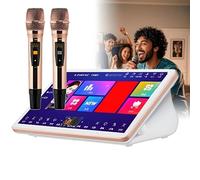 Portable Karaoke System with 18.5 Inch Touch Screen, Wireless Mics, Reverb, 4K Output & 600K Cloud Song Library