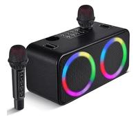 Portable Karaokee Machine 2 Microphones, Outdoor Bluetooth Speaker Karaoke Machine, Karaoke Microphone Machines Kid Adult Wireless PA TF USB Sound Effect Light Outdoor/Indoor Home Party, Dark Black