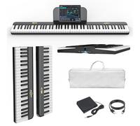 Portable Keyboard Piano 88 Key, Digital Piano with Magnetic Connection for Beginners, Travel Foldable Electric Piano Keyboard, Sensitive Keys, Sustain Pedal, Sheet Music Stand, Piano Bag