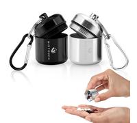 Portable Keychain Pill Holder Case - Discreet Waterproof Mini Pill Container Carrier with Strong Carabiners for Pocket Purse Travel Bags - Aluminum Alloy Pill Fob Box for Medicine Jewelry - 2 Pack