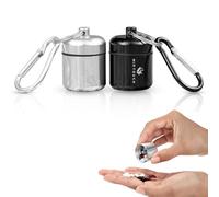 Portable Keychain Pill Holder Case - Discreet Waterproof Mini Pill Container Carrier with Strong Carabiners for Pocket Purse Travel Bags - Aluminum Alloy Pill Fob Box for Medicine Jewelry - 2 Pack