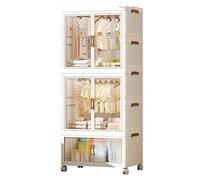 Portable Kids Clothes Closet Transparent Door Foldable Wardrobe with Hanging Rod Rolling Plastic Sto Armoire Ideal for Bedroom & Living Room nizat