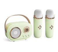 Portable Kids Karaoke Fun Set, Mini Karaoke Machine, 6 Sound Modes, 2 Wireless Microphone, Bluetooth Speaker for Parties, Home, and Gifts for Girls & Boys (Green)