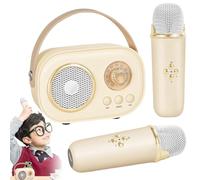 Portable Kids Karaoke Fun Set, Mini Karaoke Machine with 2 Wireless Microphones, Portable Bluetooth Speaker 6 Sound Effects, for Kids and Adults Birthday Home Family Friends Party (Beige)