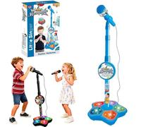 Portable Kids Karaoke Microphone with Stand, Adjustable Stand Lights，Bluetooth Toy Microphone with Built-in Music, 5 LED Lights & Echo Effect, Singing Machine Gift for Girls & Boys (Blue)