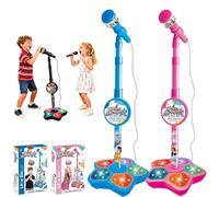 Portable Kids Karaoke Microphone with Stand, Adjustable Stand Lights，Bluetooth Toy Microphone with Built-in Music, 5 LED Lights & Echo Effect, Singing Machine Gift for Girls & Boys (Pink+Blue)