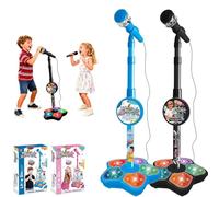 Portable Kids Karaoke Microphone with Stand, Adjustable Stand Lights，Bluetooth Toy Microphone with Built-in Music, 5 LED Lights & Echo Effect, Singing Machine Gift for Girls & Boys (Blue+Black)