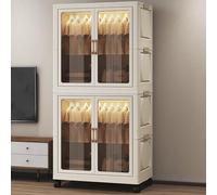 Portable Kids Wardrobe Closet with Hanging Rod & Doors Collapsible Plastic Storage nizer on Wheels 2 Cabinet Clothes Rack for Children's Room Space Saving Solution
