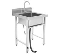 Portable Kitchen Sink, Stainless Freestanding Steel Sinks with 360 ° Rotatable Faucet, Adjustable Height 0.39-1.18 inches, Fast Drainage, for Kitchen Camping Restaurant