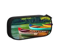 Portable Lake with Boats Canoes Park print stationery organizer,large capacity double layer zipper pencil case