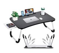 GEEZY Foldable Laptop Table with Drawer - MDF Wood Desk with Cup Holder, Tablet Slot, Anti-Slip Legs - Portable Laptop Desk Tray for Sofa, Bed, Work, Gaming, Eating, TV, Studying, Drawing and Crafts