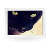 Portable Lap Desk Tray (Black Cat) Handmade Wooden Frame, Beanbag Cushioned Bottom | Computers, Laptops, Meals, Food | L0017 White