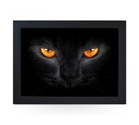 Portable Lap Desk Tray (Black Cat with Orange Eyes) Handmade Wooden Frame, Beanbag Cushioned Bottom | Computers, Laptops, Meals, Food | L0164 Black