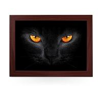 Portable Lap Desk Tray (Black Cat with Orange Eyes) Handmade Wooden Frame, Beanbag Cushioned Bottom | Computers, Laptops, Meals, Food | L0164 Brown