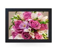 Portable Lap Desk Tray (Bouquet of Flowers) Handmade Wooden Frame, Beanbag Cushioned Bottom | Computers, Laptops, Meals, Food | L0168 Black