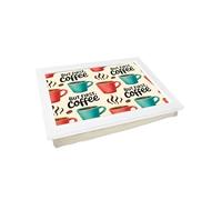 Portable Lap Desk Tray (But First, Coffee) Handmade Wood Frame, Beanbag Cushioned Bottom | Ideal For Laptops, Meals, TV Dinner, Breakfast In Bed | L1920 White Frame Cream Cushion