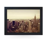 Portable Lap Desk Tray (Empire State Building) Handmade Wooden Frame, Beanbag Cushioned Bottom | Computers, Laptops, Meals, Food | L0027 Black