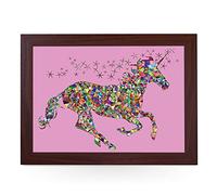 Portable Lap Desk Tray (Gem Unicorn) Handmade Wooden Frame, Beanbag Cushioned Bottom | Computers, Laptops, Meals, Food | L824 Brown