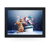 Portable Lap Desk Tray (Gingerbread Man and Snowman) Handmade Wooden Frame, Beanbag Cushioned Bottom | Computers, Laptops, Meals, Food | L0232 Black
