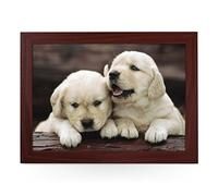 Portable Lap Desk Tray (Golden Retriever Puppies) Handmade Wooden Frame, Beanbag Cushioned Bottom | Computers, Laptops, Meals, Food | L0002 Brown