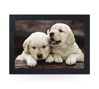 Portable Lap Desk Tray (Golden Retriever Puppies) Handmade Wooden Frame, Beanbag Cushioned Bottom | Computers, Laptops, Meals, Food | L0002 Black