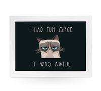 Portable Lap Desk Tray (Grumpy Cat Cartoon) Handmade Wooden Frame, Beanbag Cushioned Bottom | Computers, Laptops, Meals, Food | L0099 White