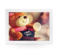 Portable Lap Desk Tray (I Love You Toy Teddy Bear) Handmade Wooden Frame, Beanbag Cushioned Bottom | Computers, Laptops, Meals, Food | L0452 White