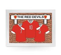 Portable Lap Desk Tray (M U FC 'The Red Devils') Handmade Wooden Frame, Beanbag Cushioned Bottom | Computers, Laptops, Meals, Food | L918 (White)
