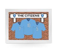 Portable Lap Desk Tray (Manchester City FC 'The Citizens') Handmade Wooden Frame, Beanbag Cushioned Bottom | Computers, Laptops, Meals, Food | L917 (White)