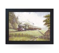 Portable Lap Desk Tray (Old Acquaintances GWR Hall Class No 5946 Marwell Hall Steam Train) Handmade Wooden Frame, Beanbag Cushioned Bottom | Computers, Laptops, Meals, Food | L901 Black