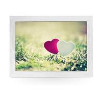 Portable Lap Desk Tray (Pink & White Hearts in Grass) Handmade Wooden Frame, Beanbag Cushioned Bottom | Computers, Laptops, Meals, Food | L0456 White