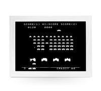 Portable Lap Desk Tray (Space Invaders) Handmade Wooden Frame, Beanbag Cushioned Bottom | Computers, Laptops, Meals, Food | L0192 White