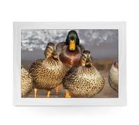 Portable Lap Desk Tray (Three Ducks) Handmade Wooden Frame, Beanbag Cushioned Bottom | Computers, Laptops, Meals, Food | L848 White