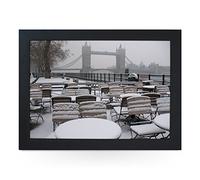 Portable Lap Desk Tray (Tower Bridge in The Snow) Handmade Wooden Frame, Beanbag Cushioned Bottom | Computers, Laptops, Meals, Food | L0078 Black