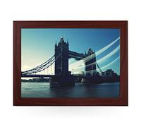 Portable Lap Desk Tray (Tower Bridge London) Handmade Wooden Frame, Beanbag Cushioned Bottom | Computers, Laptops, Meals, Food | L0045 Brown