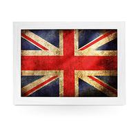 Portable Lap Desk Tray (Union Jack Flag Grunge) Handmade Wooden Frame, Beanbag Cushioned Bottom | Computers, Laptops, Meals, Food | L0241 White