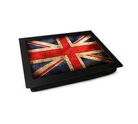 Portable Lap Desk Tray (Union Jack Flag Grunge) Handmade Wooden Frame, Beanbag Cushioned Bottom | Computers, Laptops, Meals, Food | L0241 Black Frame with Black Cushion