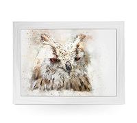 Portable Lap Desk Tray (Watercolour Long Eared Owl) Handmade Wooden Frame, Beanbag Cushioned Bottom | Computers, Laptops, Meals, Food | L831 White