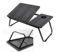 Portable Lap Desk Tray with Book Stand and Cup Holder, Height and Angle Adjustable Holder Notebook Stand Breakfast Bed Tray Book Holder, for Sofa,Terrace, Balcony, 56 x 32.5 x 23.3 cm, Black