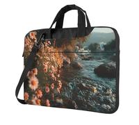 Portable Laptop Bag Shockproof Light Laptop Case Inner Storage Pockets with Exquisite Flowers By The River Print, Black, 15.6 inch